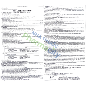 Viên nén Acigmentin 1000mg điều trị nhiễm khuẩn (2 vỉ x 7 viên)