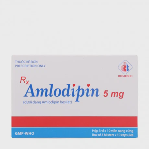 Viên nang Amlodipin 5mg điều trị tăng huyết áp, đau thắt ngực (3 vỉ x 10 viên)