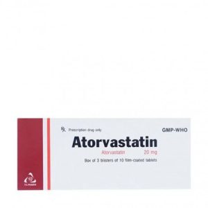 Viên nén Atorvastatin 20mg TV Pharma điều trị tăng cholesterol máu, giảm mỡ máu (3 vỉ x 10 viên)