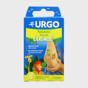Băng cá nhân trẻ em URGO Pansements Dressings Animal bảo vệ vết thương nhỏ 2,5cm x 7,2cm (8 miếng)