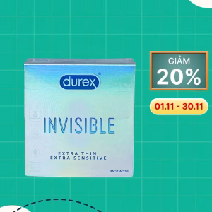 Bao cao su DUREX Invisible Extra Thin Extra Sensitive siêu mỏng, vừa vặn và ôm sát (hộp 3 cái)
