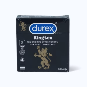 Bao Cao Su DUREX Kingtex với kích thước đường kính 49mm, ôm sát, vừa vặn (hộp 3 cái)