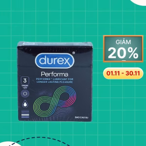 Bao cao su DUREX Performa có gel bôi trơn, kéo dài thời gian quan hệ (hộp 3 cái)
