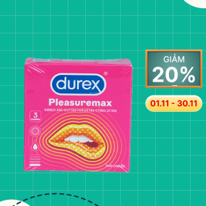 Bao cao su DUREX Pleasuremax có gân và hạt nổi dọc thân bao (hộp 3 cái)