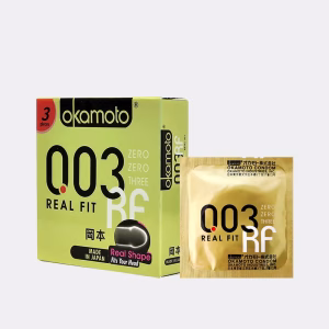 Bao Cao Su OKAMOTO 0.03 Real Fit Mỏng Với Khả Năng Co Rút Giúp Ôm Sát (Hộp/3 Cái)