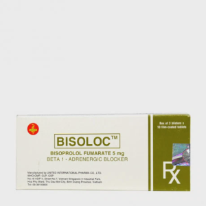 Viên bao phim Bisoloc 5mg United trị tăng huyết áp bệnh mạch vành, suy tim ổn định (3 vỉ x 10 viên)
