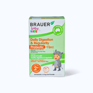 Men Vi Sinh BRAUER & Kids Daily Digestion & Fibre bổ sung chất xơ cho trẻ từ 2 tuổi (30 gói)