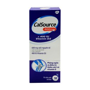 Viên nén sủi bọt CalSource 600mg/400IU bổ sung calci, D3, phòng và trị loãng xương (tuýp 10 viên)