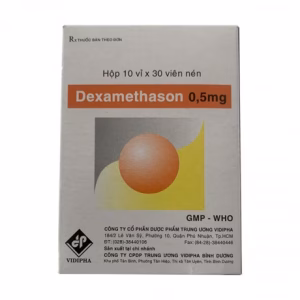 Viên nén Dexamethasone 0.5mg Vidipha trị viêm thấp khớp, hen suyễn, lupus ban đỏ (10 vỉ x 30 viên)