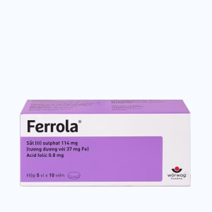 Viên bao tan ở ruột Ferrola 114mg/0,8mg bổ sung sắt, bổ máu (5 vỉ x 10 viên)