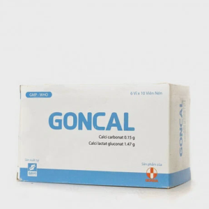 Viên nén Goncal 1,47g/0,15g trị thiếu canxi, loãng xương, còi xương và nhuyễn xương (6 vỉ x 10 viên)