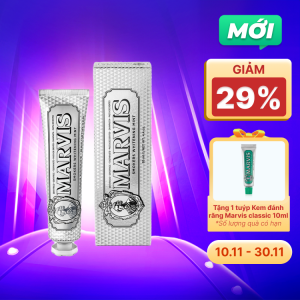Kem Đánh Răng Marvis Smokers Whitening Mint Vị Bạc Hà hỗ trợ khử ố vàng răng cho người hút thuốc lá (85ml)