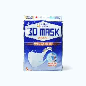 Khẩu trang UNICHARM 3D Mask Super Fit size M với màng lọc Air-Fit ngăn khói bụi (Gói 5 Cái)