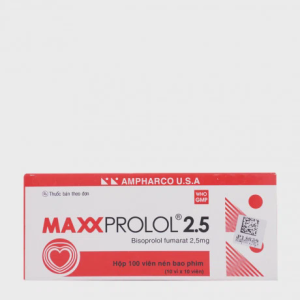 Viên nén Maxxprolol 2,5mg Ampharco điều trị tăng huyết áp, đau thắt ngực, suy tim (10 vỉ x 10 viên)