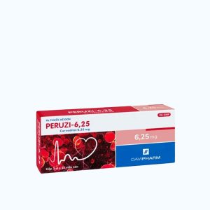 Viên nén Peruzi 6.25mg Davi Pharm điều trị tăng huyết áp, suy tim (3 vỉ x 10 viên)