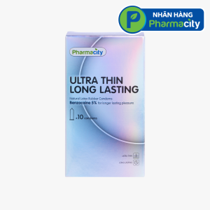 Pharmacity Bao cao su Ultra Thin Long Lasting siêu mỏng kéo dài thời gian yêu (10 cái/hộp)