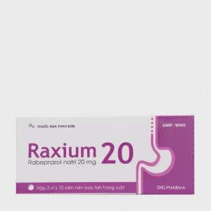 Viên bao tan ở ruột Raxium 20mg DHG điều trị loét dạ dày (3 vỉ x 10 viên)