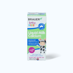 Siro BRAUER Kids Liquid Milk Calcium - Bổ sung Canxi dạng sữa cho trẻ trên 7 tháng tuổi (chai 200ml)