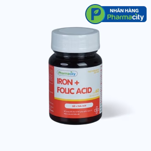 Viên uống Pharmacity IRON + FOLIC ACID bổ sung sắt và hỗ trợ giảm nguy cơ thiếu máu (Chai 60 viên)