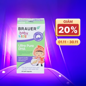 Viên uống BRAUER Baby & Kids Ultra Pure DHA giúp phát triển não, mắt cho trẻ từ 7 tháng (60 viên)
