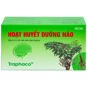 Viên bao đường Hoạt Huyết Dưỡng Não Traphaco cải thiện trí nhớ, giảm đau đầu (5 vỉ x 20 viên)