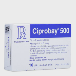Viên nén Ciprobay 500mg điều trị và dự phòng nhiễm khuẩn (1 vỉ x 10 viên)