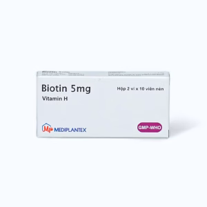 Viên nén Biotin 5mg rụng tóc, viêm da bong, thiếu hụt vitamin H (2 vỉ x 10 viên)
