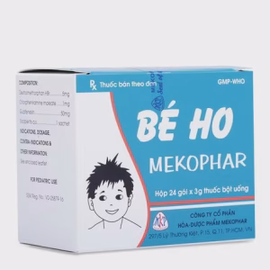 Thuốc bột Bé Ho Mekophar giảm các triệu chứng ho do cảm lạnh, cúm, ho gà (hộp 24 gói)