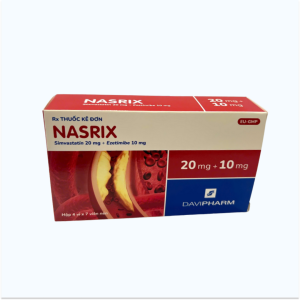 Viên nén Nasrix 20mg điều trị tăng cholesterol máu, giảm mỡ máu (4 vỉ x 7 viên)