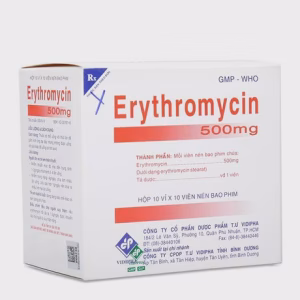 Viên nén Erythromycin 500mg - Vidipha điều trị nhiễm khuẩn đường hô hấp (10 vỉ x 10 viên)