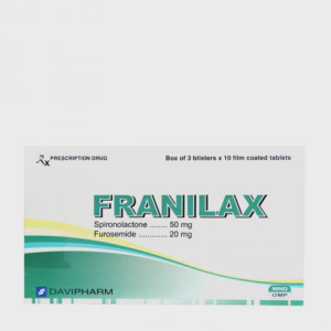 Viên nén Franilax 50mg/20mg trị phù, tăng huyết áp (3 vỉ x 10 viên)