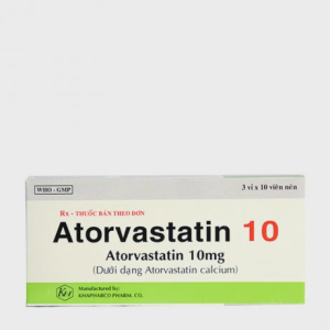 Viên nén Atorvastatin 10mg Khanh Hoa điều trị tăng cholesterol máu, giảm mỡ máu (3 vỉ x 10 viên)