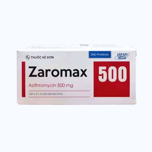 Viên nén Zaromax 500mg DHG điều trị nhiễm khuẩn đường hô hấp (3 vỉ x 10 viên)