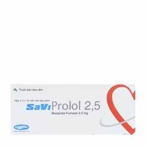 Viên nén Savi Prolol 2,5mg điều trị tăng huyết áp, đau thắt ngực, suy tim mạn tính (3 vỉ x 10 viên)