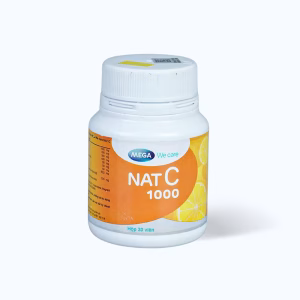 Viên uống NAT C 1000 bổ sung vitamin C tăng cường đề kháng, giảm cảm cúm, cảm lạnh (Lọ 30 viên)