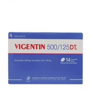 Viên nén phân tán Vigentin 500mg/125mg DT điều trị nhiễm khuẩn (2 vỉ x 7 viên)